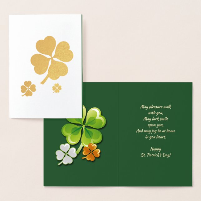 Happy St. Patrick's Day. Tricolor Shamrocks Foil Card (Display)