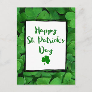 Happy St. Patrick's Day Typography with Clover Postcard