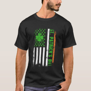 Happy St Patricks Day US American Flag Shamrock Ir T-Shirt
