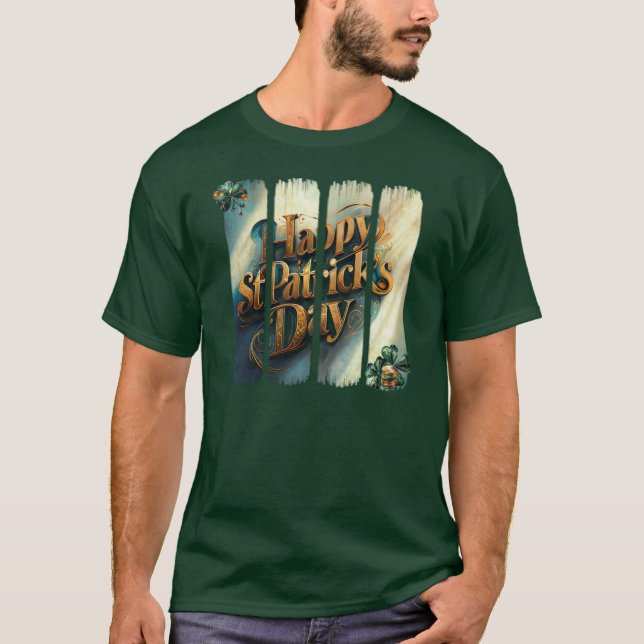 Happy St. Patrick's Day Vertical Brushstroke T-Shirt (Front)