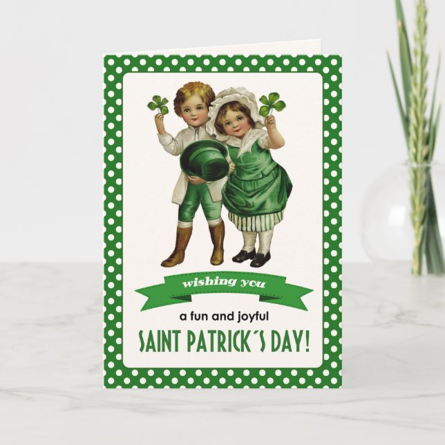 Happy St. Patrick's Day. Vintage Irish Kids Card (Front)