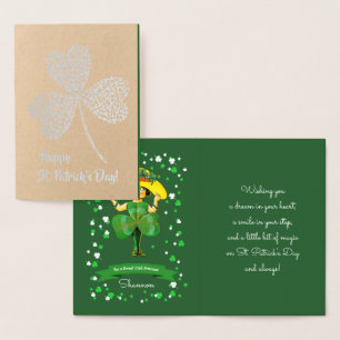 Happy St. Patrick's Day. Vintage Little Irish Girl Foil Card