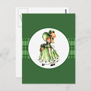 Happy St. Patrick's Day. Vintage Little Irish Girl Postcard