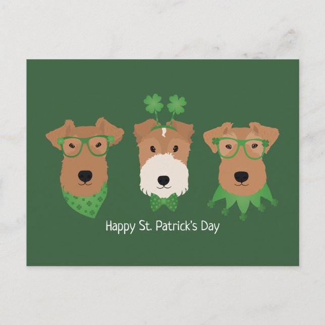 Happy St Patricks Day Welsh Wire Fox Terrier Dogs Postcard (Front)