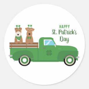 Happy St Patricks Day Wire Fox Terrier Dog Classic Round Sticker