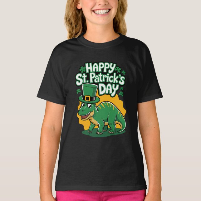 Happy St Patrick's day with dino T-Shirt (Front)