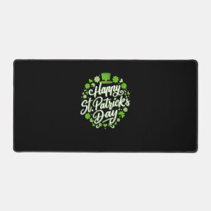 Happy St Patricks day with shamrocks for irish par Desk Mat