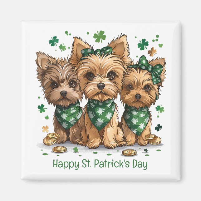 Happy St. Patrick's Day Yorkshire Terrier Dogs Magnet (Front)