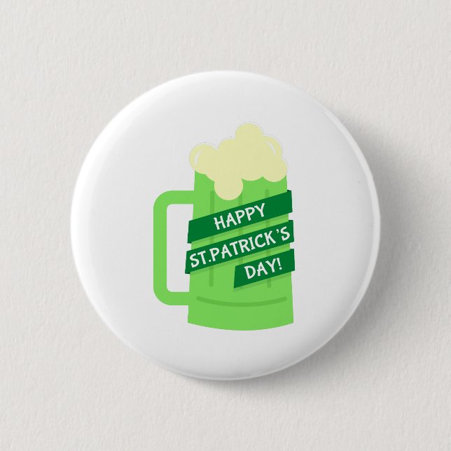 happy st patricks green beer 6 cm round badge (Front)