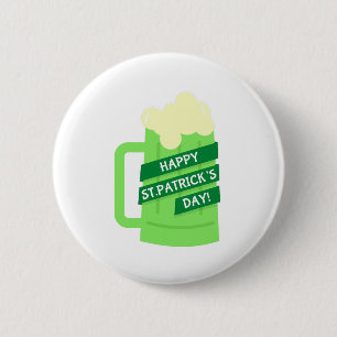 happy st patricks green beer 6 cm round badge