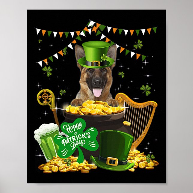 Happy St Patricks Irish German Shepherd Dog Cute S Poster (Front)