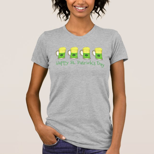 Happy St Patrick's Paddy's Day Green Beer Mugs Tee (Front)