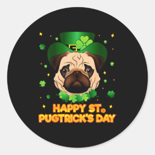 Happy St Patricks Pugtricks Day Irish Pug Leprecha Classic Round Sticker