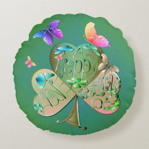 "Happy St. Patrick's "Shamrock Round Cushion