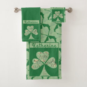 "Happy St. Patrick's " Shamrocks Green Towel