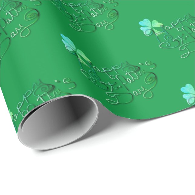 "Happy St. Patty's Day" Hand-written Green Wrapping Paper (Roll Corner)