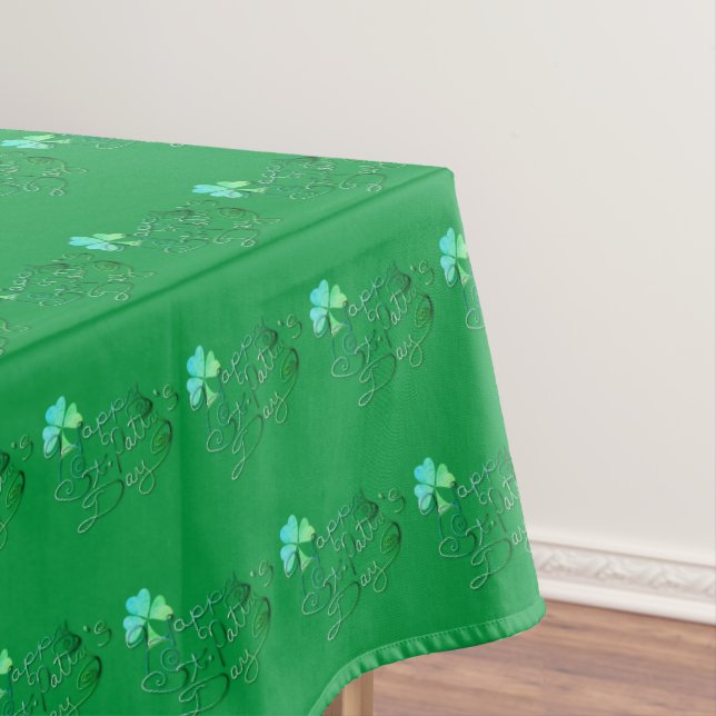 "Happy St. Patty's Day" Hand-written,Shamrocks Tablecloth (In Situ)
