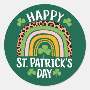 Happy St Saint Patrick's Day Rainbow Shamrock  Classic Round Sticker