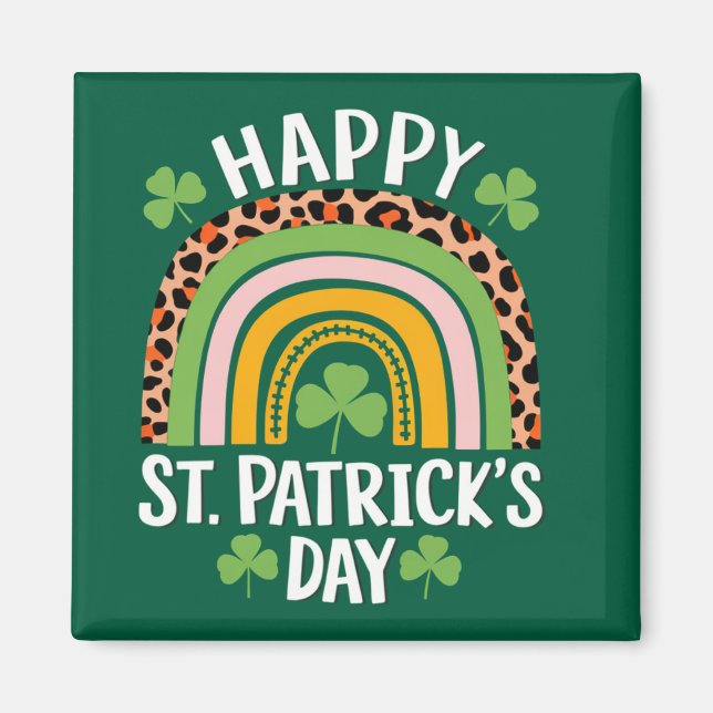 Happy St Saint Patrick's Day Rainbow Shamrock  Magnet (Front)