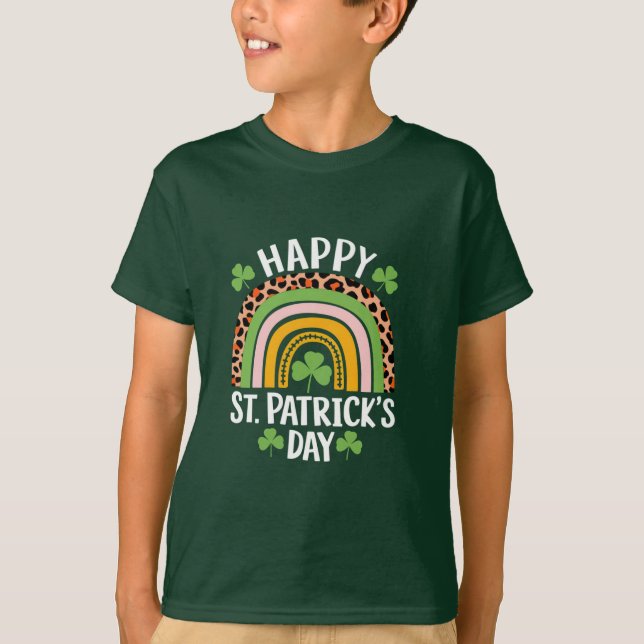 Happy St Saint Patrick's Day Rainbow Shamrock  T-Shirt (Front)