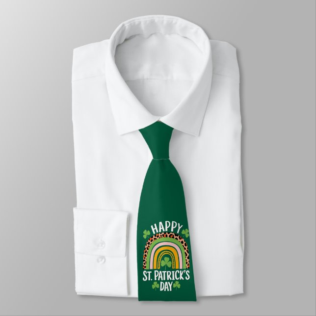 Happy St Saint Patrick's Day Rainbow Shamrock  Tie (Tied)