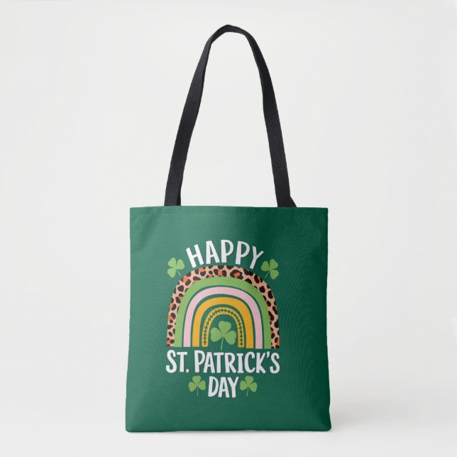 Happy St Saint Patrick's Day Rainbow Shamrock  Tote Bag (Front)