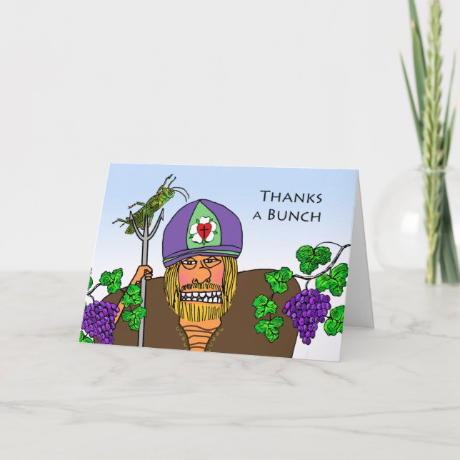 Happy St. Urho's Day, Grasshopper and Grapes Thank You Card (Front)