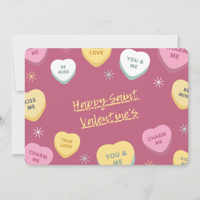 Happy St. Valentine's Candy Hearts Holiday Card (Front)