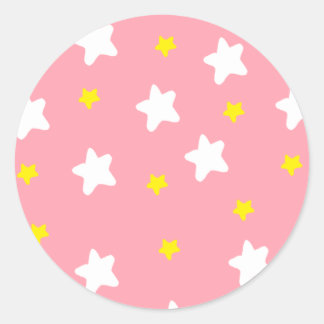 Happy Stars Pink Classic Round Sticker