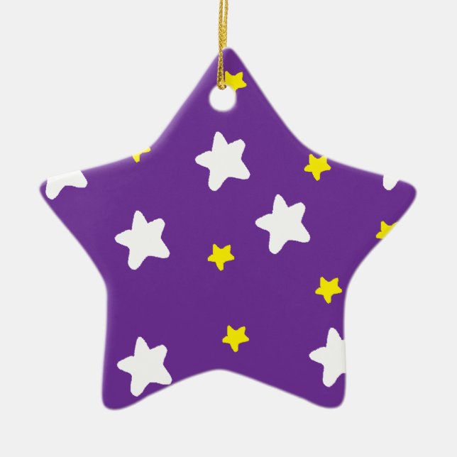 Happy Stars Purple Ceramic Tree Decoration (Front)