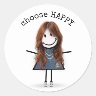 Happy Stick Girl with Sneakers  Classic Round Sticker