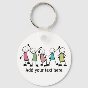 Happy Stick People Friends Personalised Key Ring
