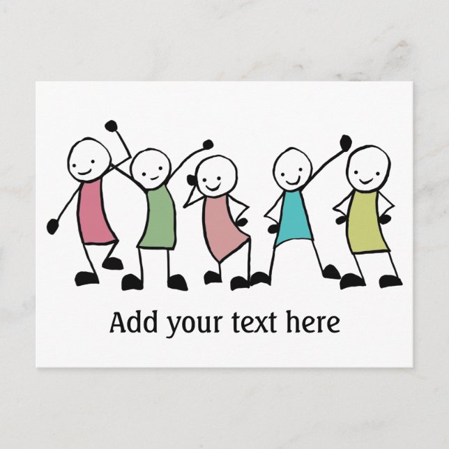 Happy Stick People Friends Personalised Postcard (Front)