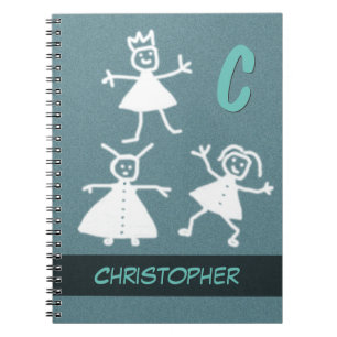 Happy Stick People Smiling Waving Boy any Name Spiral Notebook