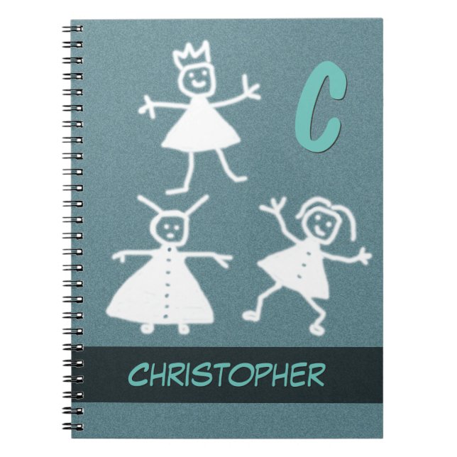Happy Stick People Smiling Waving Boy any Name Spiral Notebook (Front)