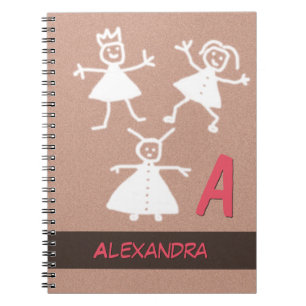 Happy Stick People Smiling Waving Girl any Name Spiral Notebook