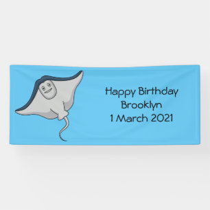 Happy stingray fish cartoon illustration banner