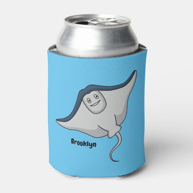 Happy stingray fish cartoon illustration can cooler (Can Front)