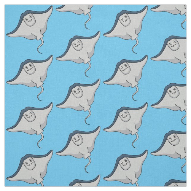 Happy stingray fish cartoon illustration fabric (Swatch)