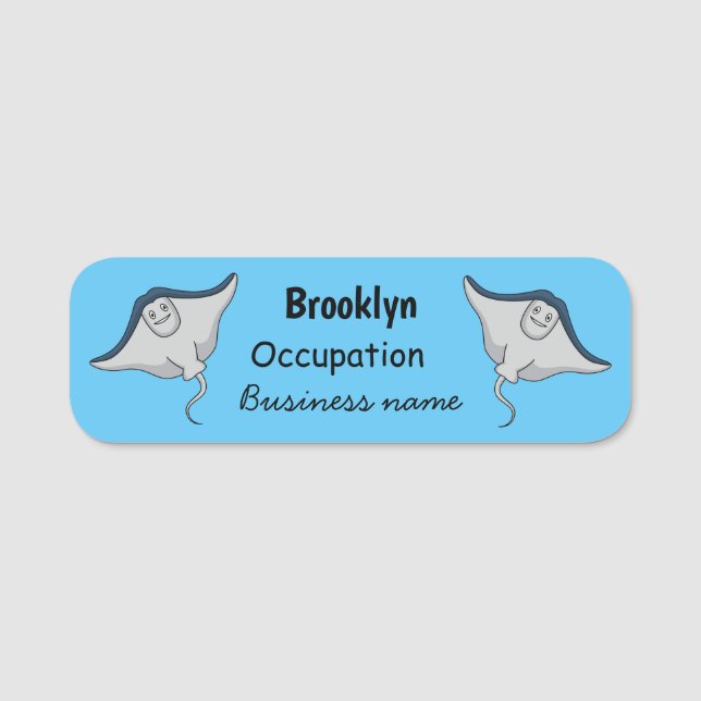 Happy stingray fish cartoon illustration name tag (Front)