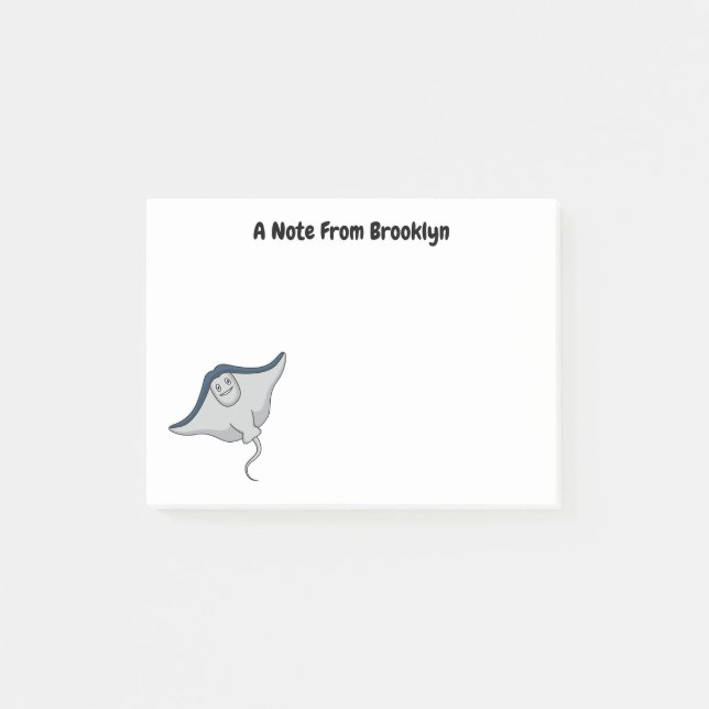 Happy stingray fish cartoon illustration post-it notes (Front)