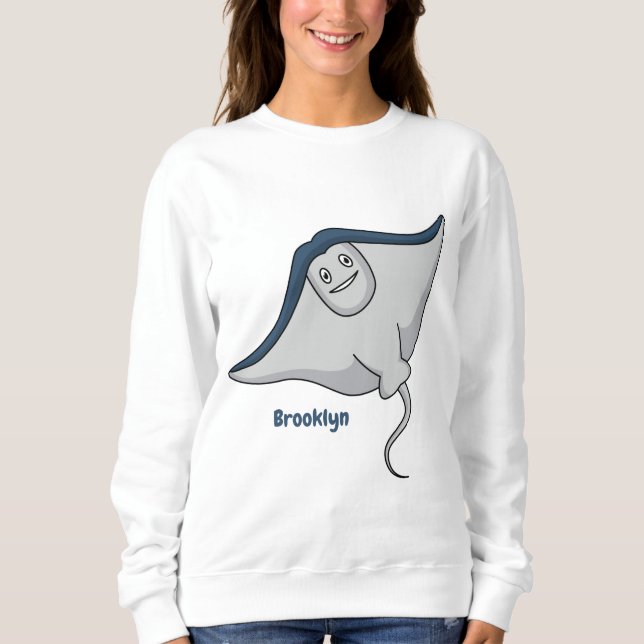 Happy stingray fish cartoon illustration sweatshirt (Front)