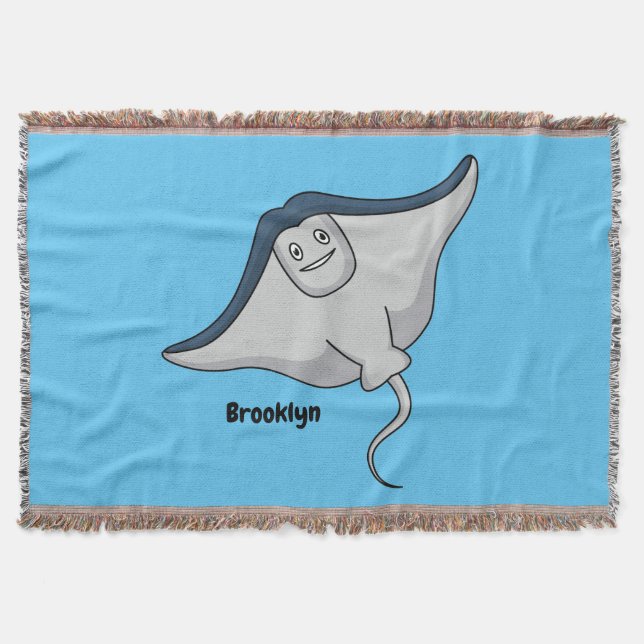 Happy stingray fish cartoon illustration throw blanket (Front)