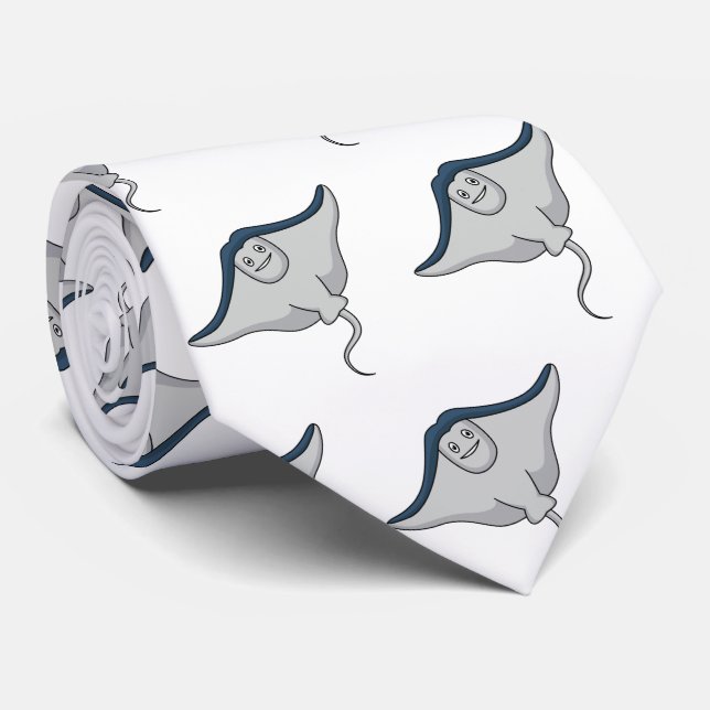 Happy stingray fish cartoon illustration tie (Rolled)