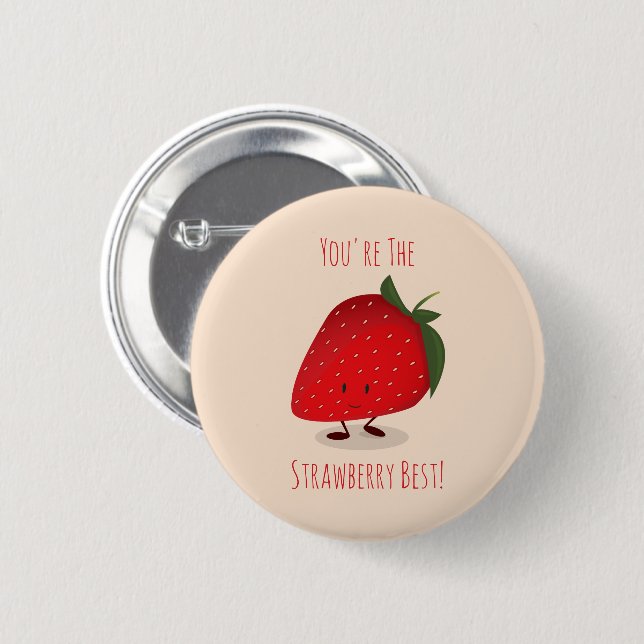 Happy Strawberry Character | Button (Front & Back)