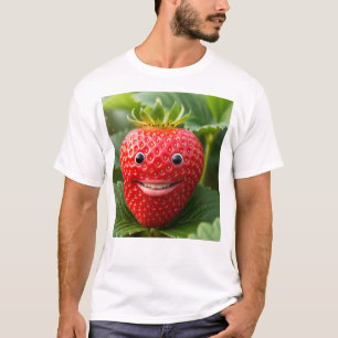 Happy Strawberry Character in the Garden T-Shirt