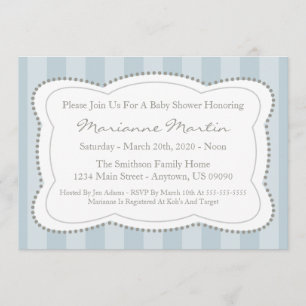 Happy Stripes Baby Shower Invitation (Blue Grey)