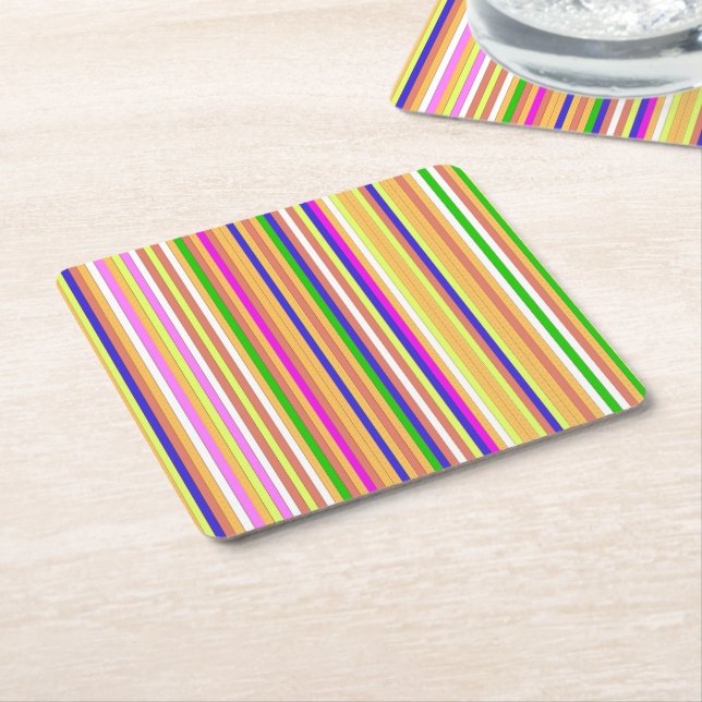 Happy Stripes Square Paper Coaster (Angled)