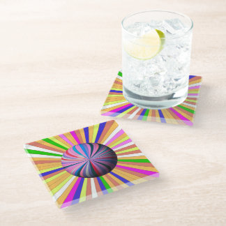 Happy Stripes with Center Sphere Glass Coaster