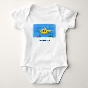 Happy submarine cartoon baby bodysuit